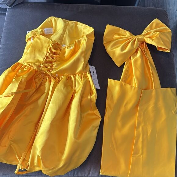 Short Yellow Strapless Homecoming Prom Dress Corset Back Bow Puffy Skirt Size M - Picture 10 of 14